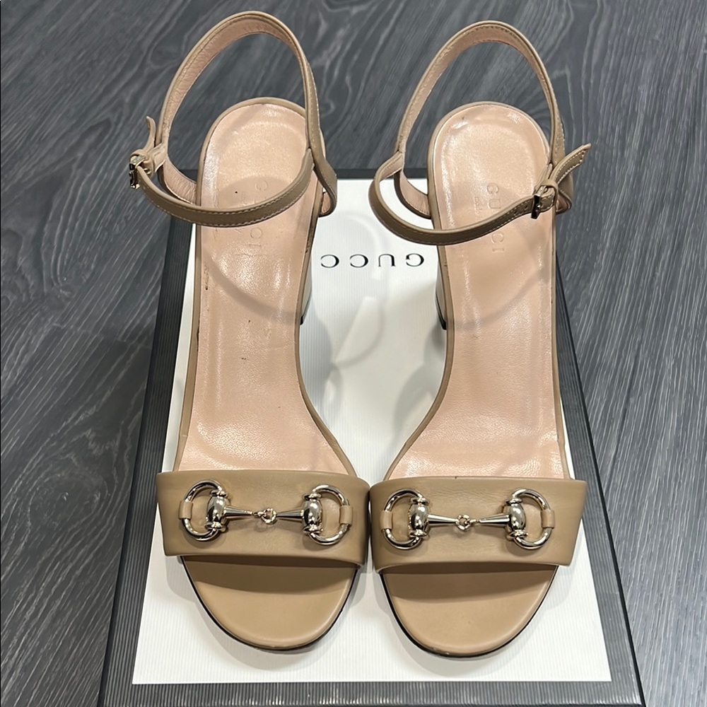Gucci Horsebelt Tan Leather 85mm Sandals
